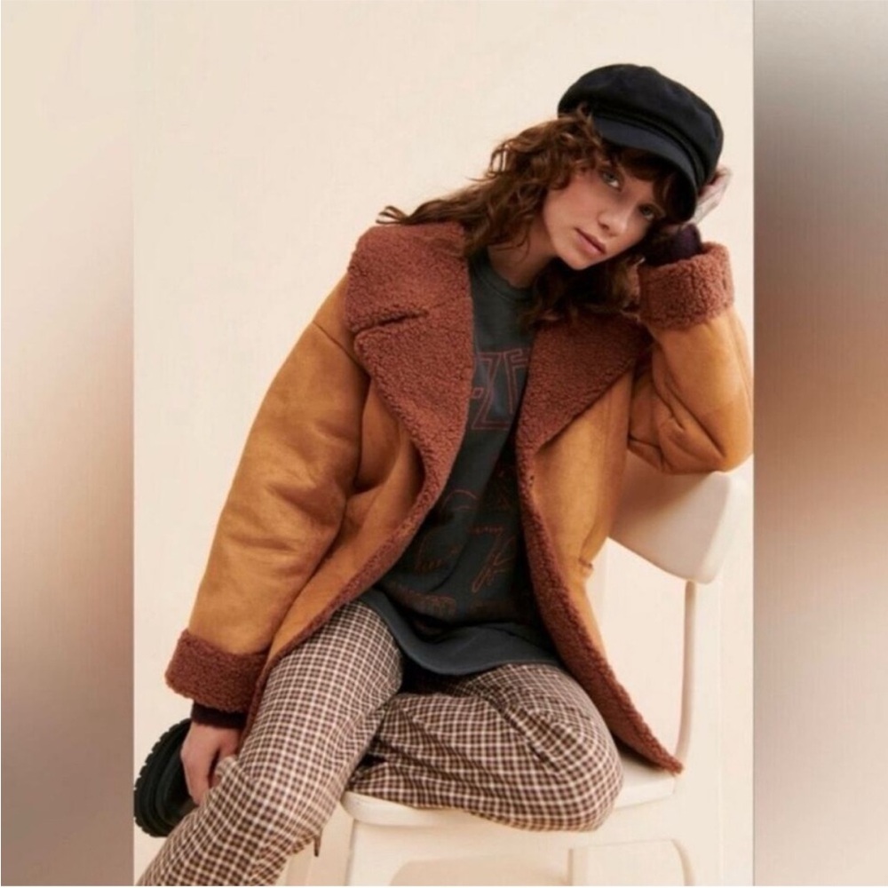 Free People Diogo Colorblock Oversized Coat, Size Medium - Picture 2 of 9